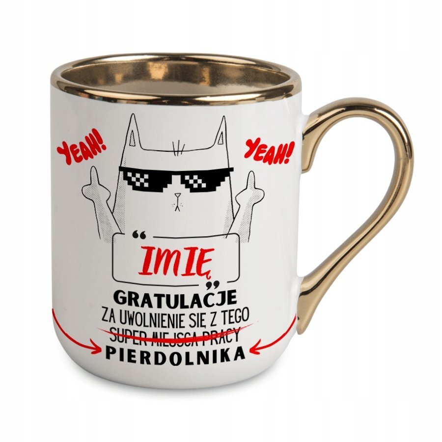 KUBEK NA POŻEGNANIE ODEJŚCIE KOLEŻANKI KOLEGI Z PRACY BIURA GRAWER ZŁOTY