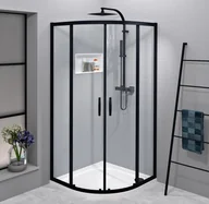 Kabiny prysznicowe - GELCO Kabina prysznicowa półokrągła narożna SIGMA SIMPLY BLACK drzwi przesuwne 90x90x190 czarny mat szkło transparentne z powłoką Coated Glass GS5590B - miniaturka - grafika 1