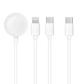 Kable USB - OEM Kabel Usb-C 3w1 Do Iphone Lightning 8-Pin + Usb-C 2a + Apple Watch 3w 1a C3169 Biały - miniaturka - grafika 1