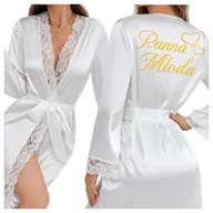 Komplety bielizny - Szlafrok damski z koronką satynowy z napisem Panna Młoda - XL - miniaturka - grafika 1