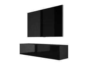 Wisząca szafka pod telewizor (szer.: 140 cm, wys.: 34 cm, gł.: 32 cm) szafka dolna, szafka pod telewizor, szafka pod telewizor w kolorze czarny mat / czarny połysk - Szafki RTV - miniaturka - grafika 1