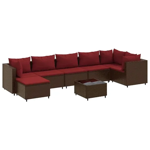 Zestaw wypoczynkowy rattanowy brązowy 63x63x57,5 cm+czerwone poduszki