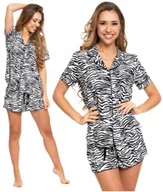 Piżamy damskie - Piżama Damska Wzór w ZEBRĘ Modna Krótki Rękaw Szorty Wiskoza MORAJ 3XL - miniaturka - grafika 1