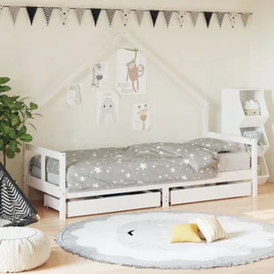 The Living Store Rama łóżka dziecięcego z szufladami - biała - 80x200 cm - sosnowa - Łóżko Dla Dzieci - Łóżeczka i kojce - miniaturka - grafika 1