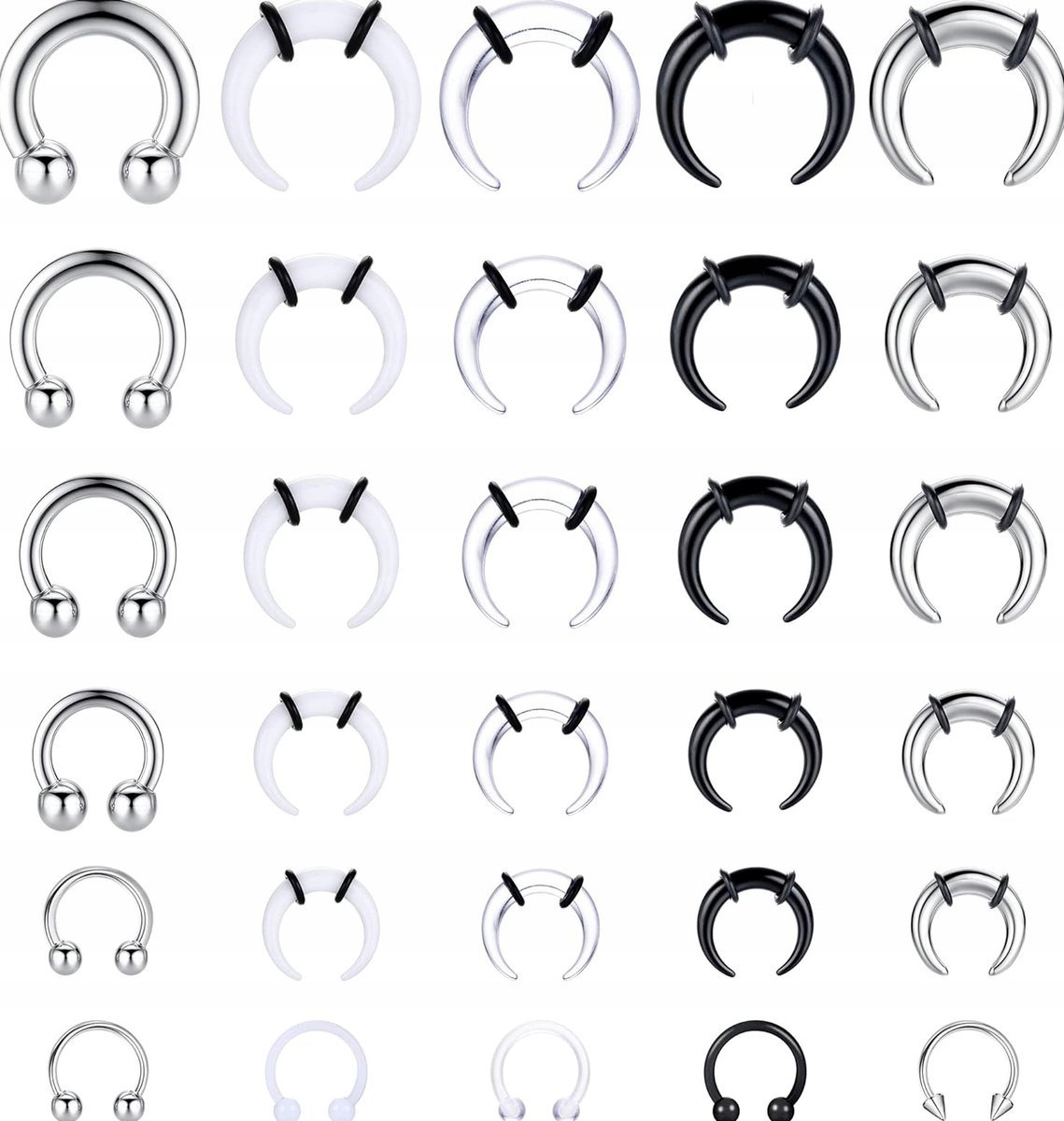PIERCING ZESTAW 30 SZTUK 14MM KOLCZYKI AKRYL METAL STAL CHIRURGICZNA