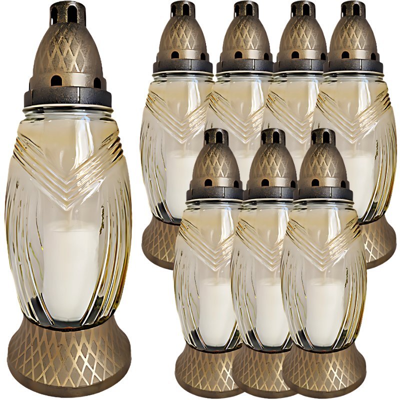 Cer-Far Znicz Szklany Lampion Ozdobny Z-031 Złoty 8 Sztuk