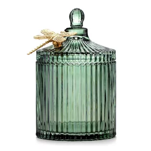 Ameliahome Organizer Szklany Z Pokrywką I Ważką Dragonfly 10,5X16,6 Butelkowa Zieleń - Pudła i pojemniki do przechowywania - miniaturka - grafika 1