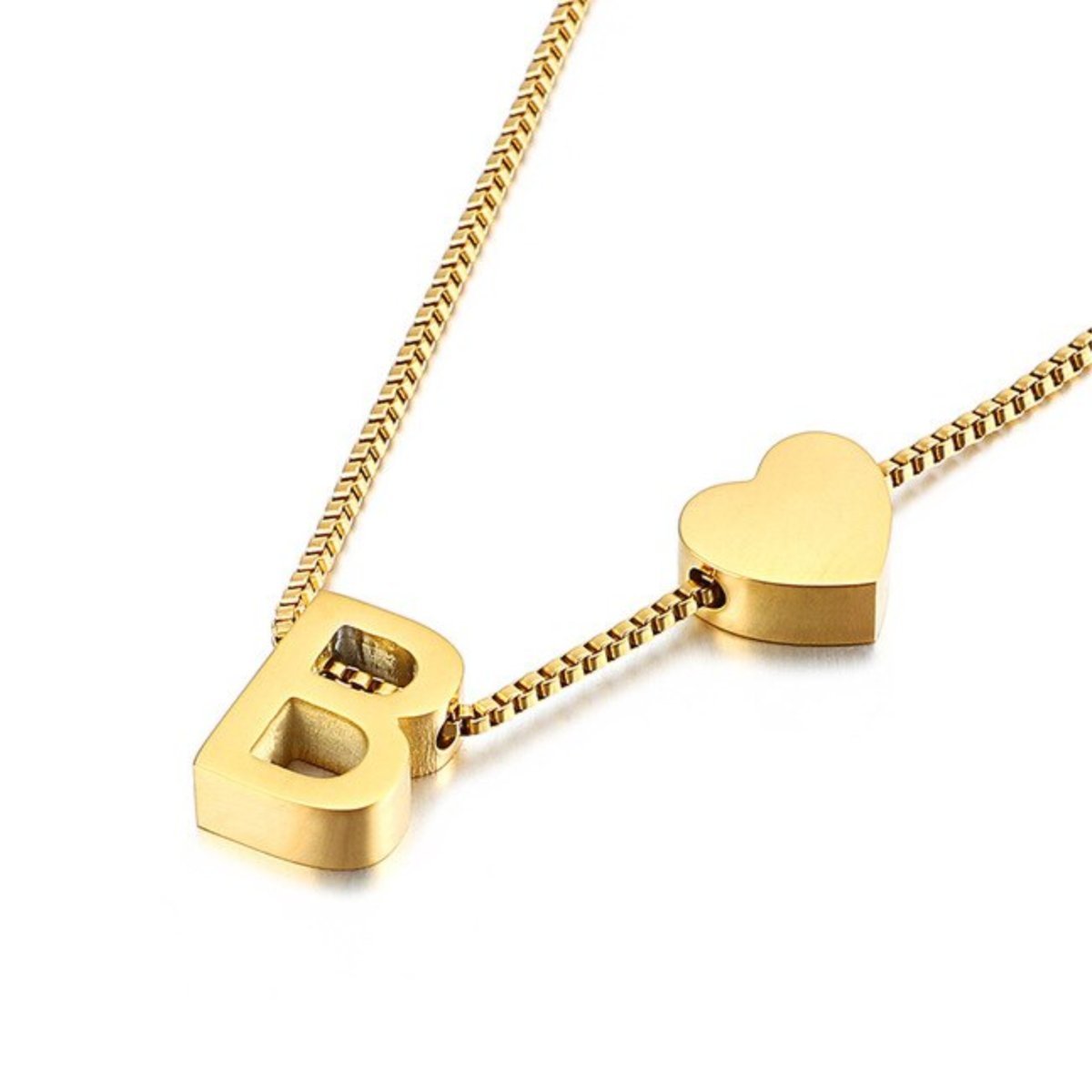 Złoty Naszyjnik Regulowany LITERA B i SERCE Stal