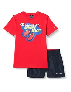 Champion Chłopięcy Legacy Back to The Beach Ac S/S T-shirt i szorty plażowe komplet, (intensywny czerwony/granatowy), 9-10 lat - Spodenki damskie - miniaturka - grafika 1
