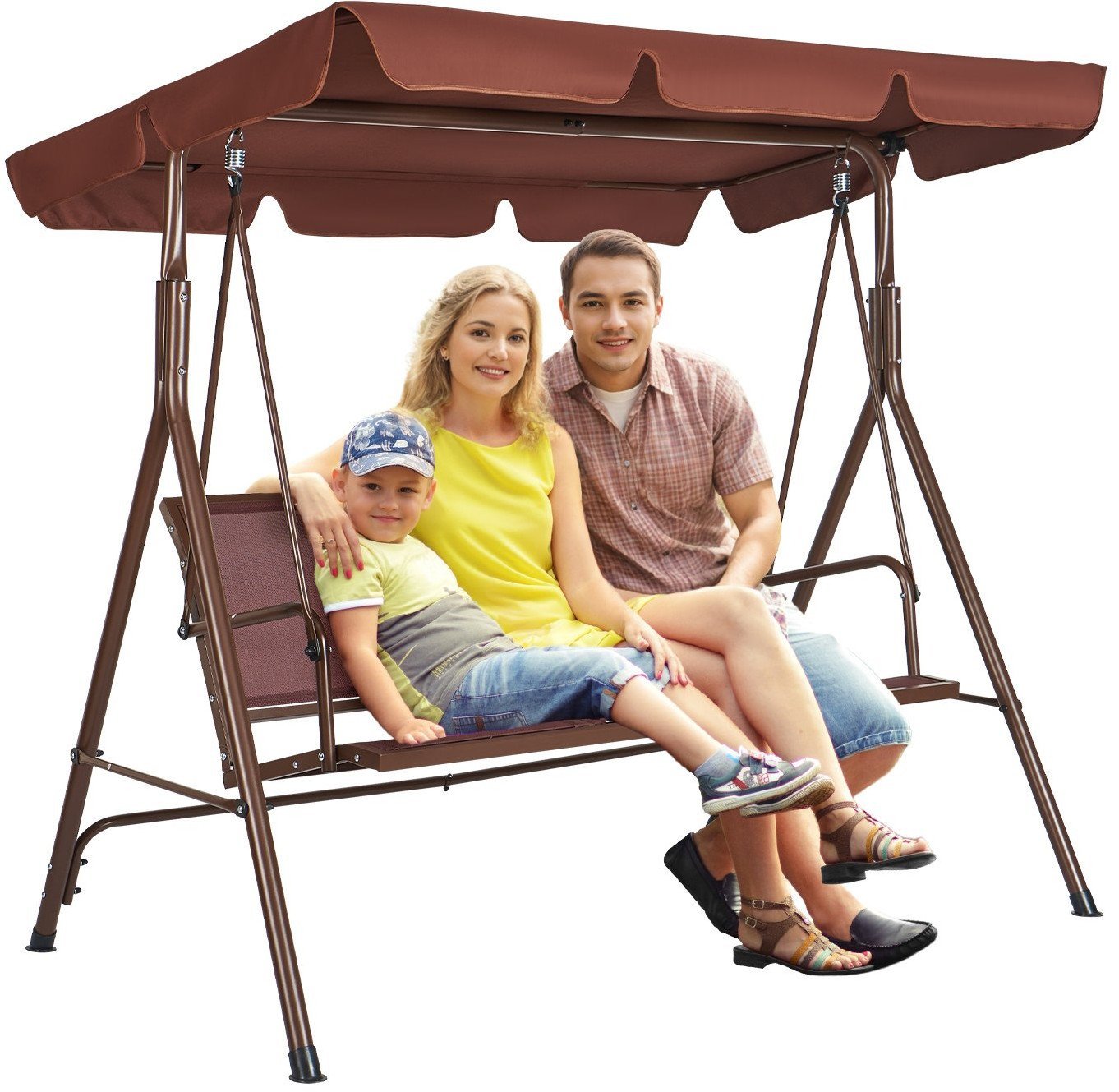 Huśtawka Ogrodowa 3-osobowa z Regulowanym Daszkiem Udźwig do 240 kg