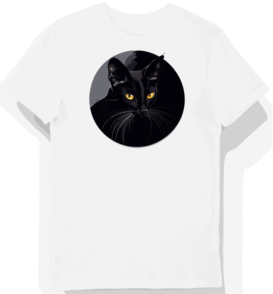 Koszulka męska biała z motywem eleganckiego kota w cieniu XXL