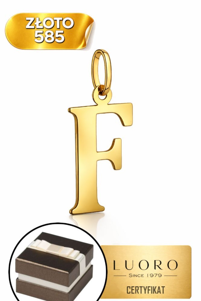 ZAWIESZKA ZŁOTA 585 14K LITERKA F DUŻA 24 MM ELEGANCKA KLASYKA