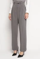 Spodnie damskie - Ciemnoszare Garniturowe Spodnie z Wysokim Stanem i Szerokimi Nogawkami Cerda - miniaturka - grafika 1