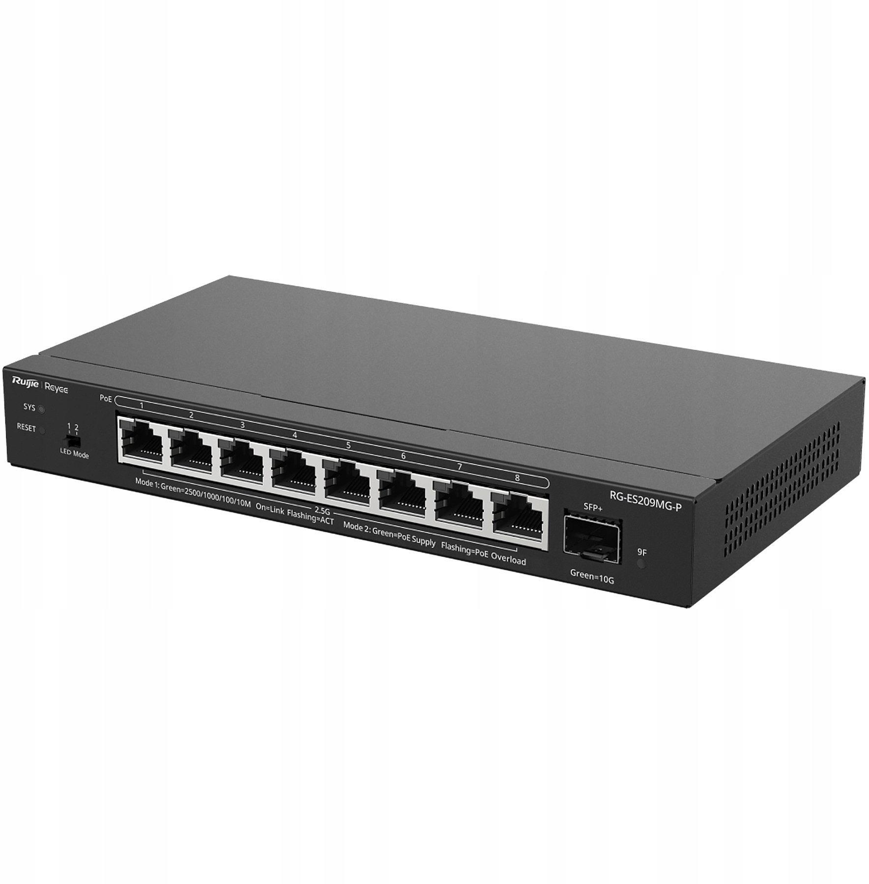 Ruijie Reyee RG-ES209MG-P Switch Smart, 9 portów, 8x2,5GE, 8xPoE+, 130W, 1x10GE SFP+, Cloud