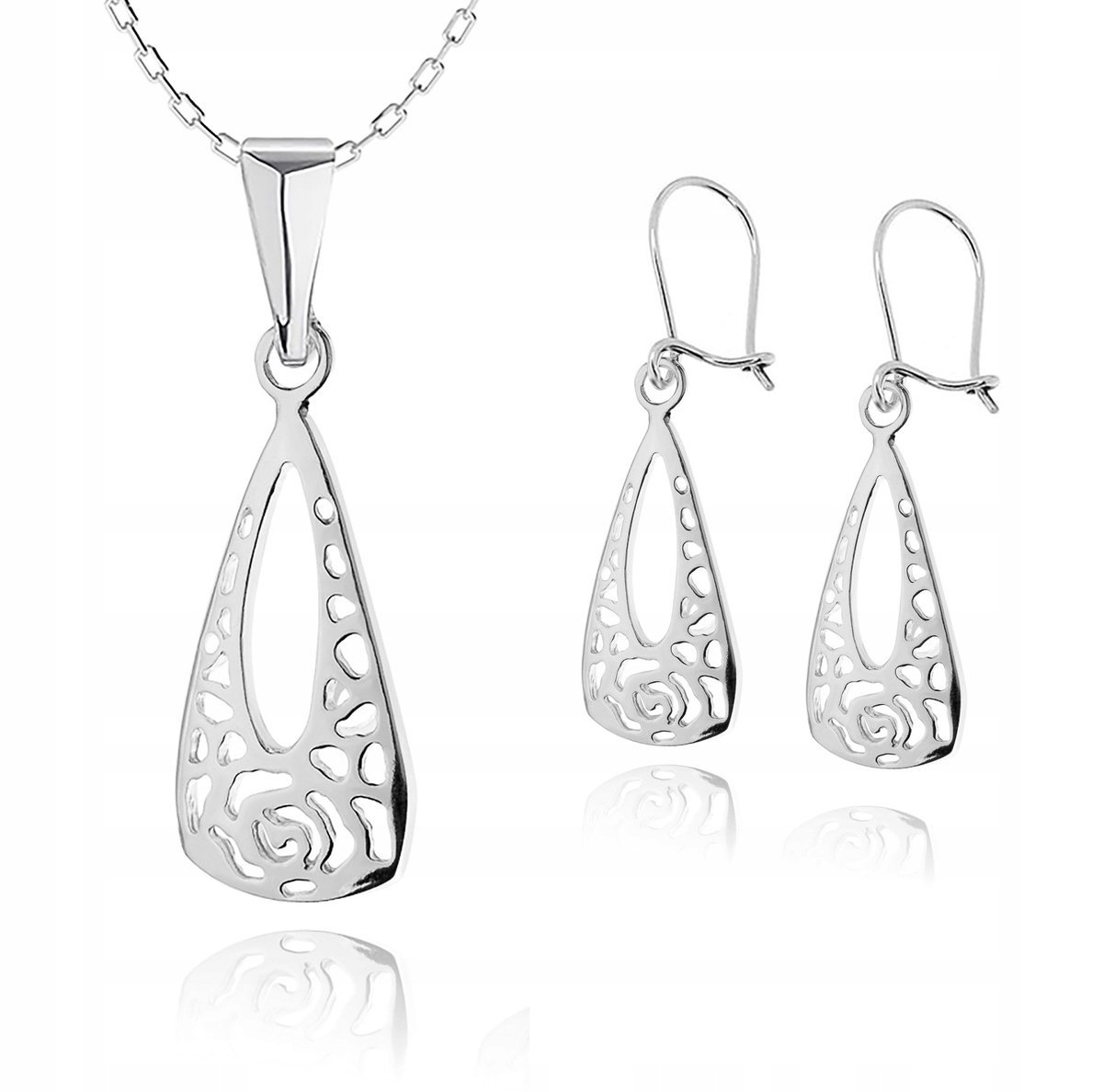 Komplet Ażurowej Biżuterii- Kolczyki Wisiorek 925