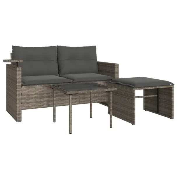 Zestaw wypoczynkowy ogrodowy 2-osobowy szary, rattan PE, wymiary 130x55x68