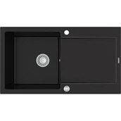 Zlewozmywaki - Mexen Leo zlewozmywak granitowy 1-komorowy z ociekaczem 900 x 500 mm, czarny/srebrny metalik - 6501901010-73 - miniaturka - grafika 1