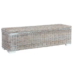 vidaXL Skrzynia, 120 cm, biała, rattan kubu i lite drewno mango vidaXL - Meble do przedpokoju - miniaturka - grafika 1