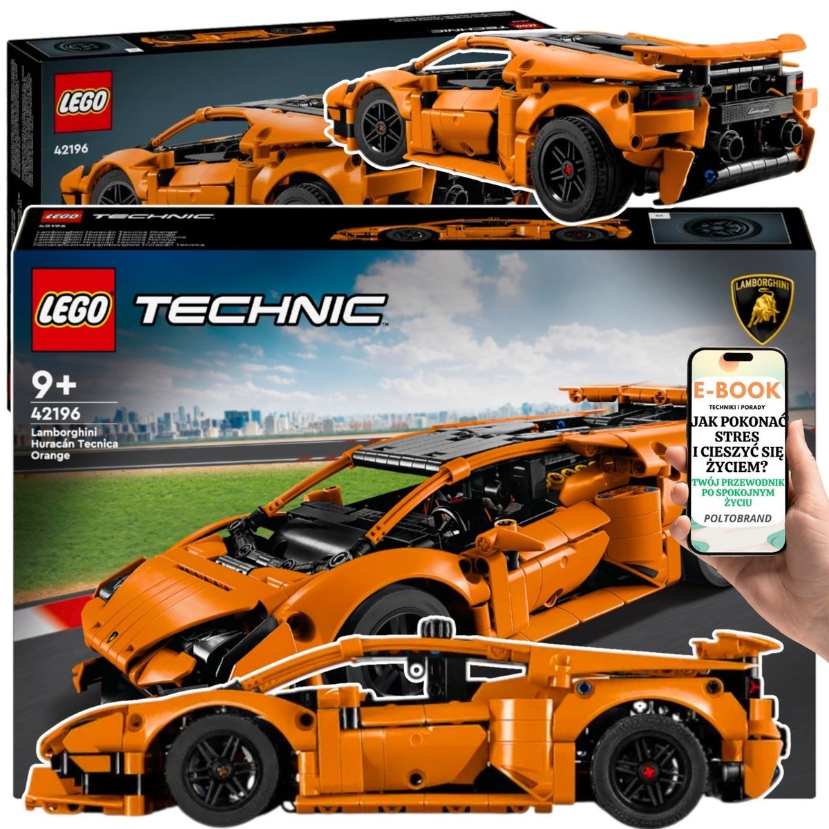 KLOCKI LEGO PREZENT LEGO Technic Lamborghini Huracán Tecnica (42196) Sportowy Samochód z Silnikiem V10 DLA CHŁOPCA SYNA + EBOOK-1