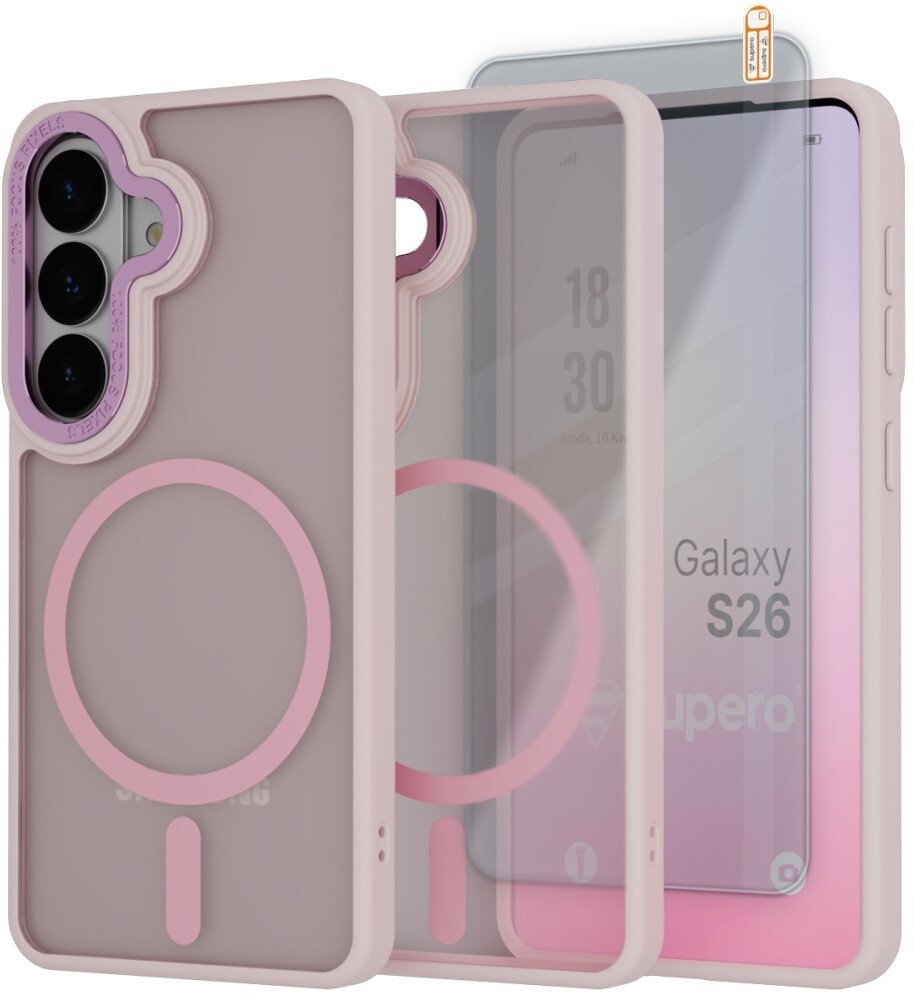SUPERO Etui matowe Supero MagSafe do Samsung Galaxy S26, różowe + szkło
