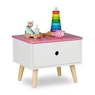 Szafy i szafki dla dzieci - Relaxdays Stolik nocny dla dzieci, z szufladą, wys. x szer. x gł.: 31 x 38 x 30 cm, do pokoju dziecięcego, mała komoda, drewno i płyta MDF, biały/różowy - miniaturka - grafika 1