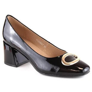 Lakierowane czółenka damskie na ozdobnym obcasie czarne Vinceza 10930 - Czółenka - miniaturka - grafika 1