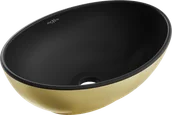 Umywalki - Mexen Elza umywalka nablatowa 40 x 33 cm, czarna mat/złota - 21014026 - miniaturka - grafika 1