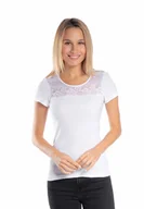 Bluzki damskie - Damska biała koszulka z koronką/Golden queen - miniaturka - grafika 1