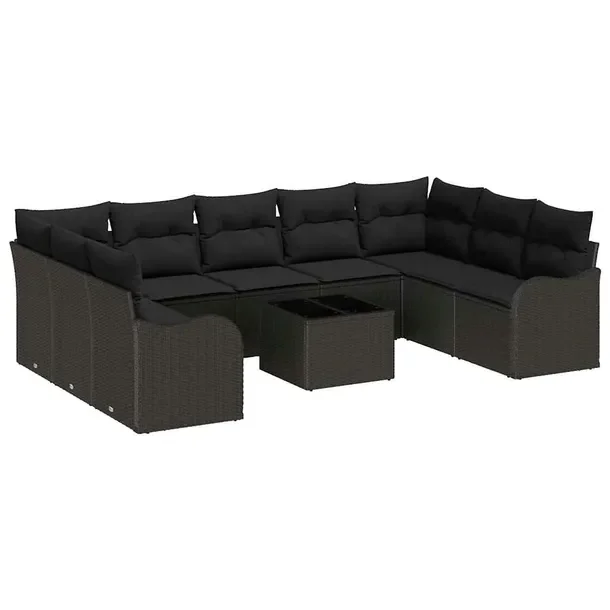 Zestaw Ogrodowy z Rattanu, Sofa Narożna i Stół, Czarny, 5 Sztuk