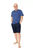 Piżamy damskie - PIŻAMA MĘSKA M KRÓTKI RĘKAW SPODNIE KRATA BAWEŁNA DLA TATY DZIADKA NIEBIESKA - miniaturka - grafika 1