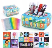 Zabawki sensoryczne - SORTER PUDEŁKO Z CHUSTECZKAMI PLUSZOWE SENSORYCZNE MONTESSORI CYFRY NAUKA - miniaturka - grafika 1