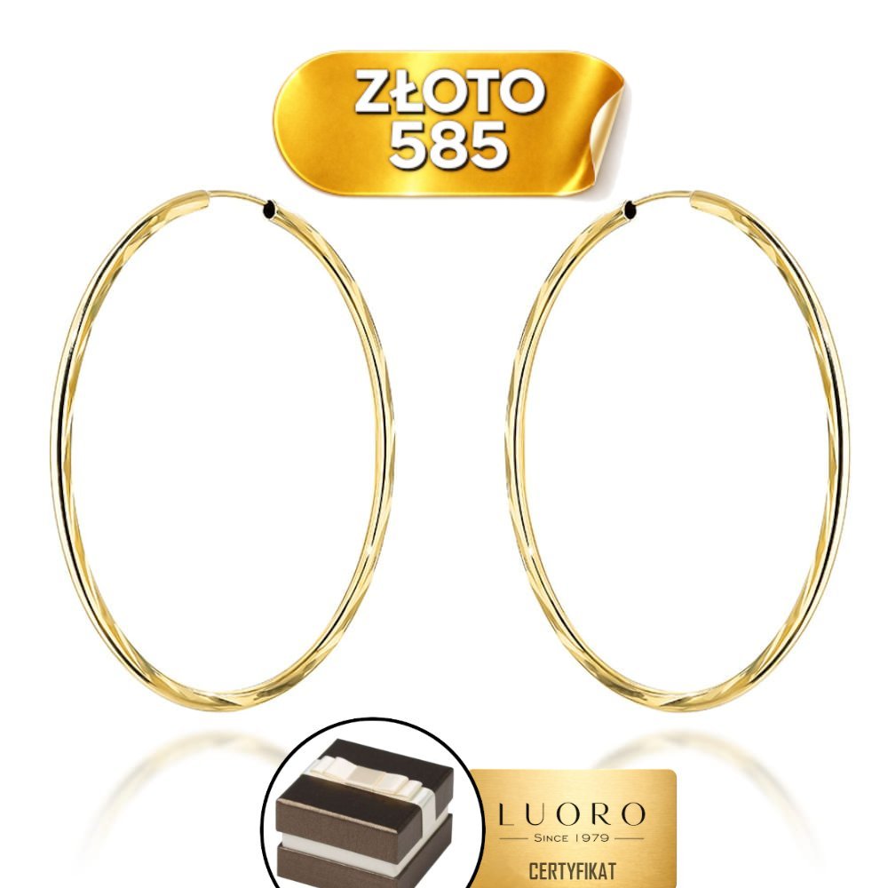 KOLCZYKI ZŁOTE 585 14K KOŁA DIAMENTOWANE 60 MM LEKKIE ELEGANCKIE