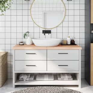 vidaXL Blat do łazienki, 140x60x6 cm, surowe lite drewno - Szafki łazienkowe - miniaturka - grafika 1