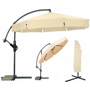 Parasol ogrodowy na wysięgniku składany z pokrowcem 3,5m, 6 segmentów, beżowy - Parasole ogrodowe - miniaturka - grafika 1