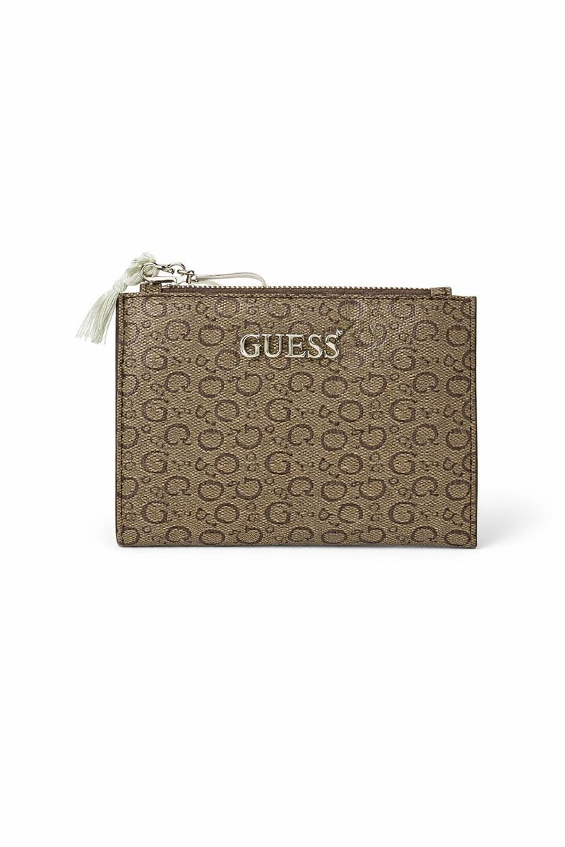 GUESS BRĄZOWY PORTFEL Z LOGO DAMSKI Z MIEJSCEM NA FOTOGRAFIĘ 12,5x10x2 1GŁA