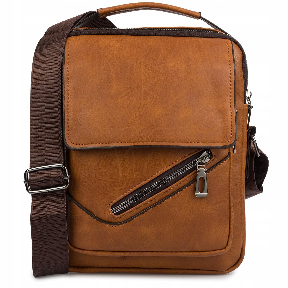 Torba Saszetka Męska Na Ramię Elegancka Ekoskóra Raportówka Pojemna Brązowa