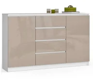 Komody - Długa komoda do biura z szufladami i półkami biały + cappuccino połysk F4-A01 - miniaturka - grafika 1