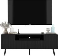 Szafki RTV - Meble Lindner Meble Lindner Loft Szafka RTV Czarny Mat Nowoczesna Komoda RTV Glamour 150 cm Ryflowane fronty Nogi Czarne Metalowe - miniaturka - grafika 1