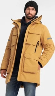 Kurtka męska Ombre Długa ocieplana męska kurtka z odblaskowymi elementami żółta V2 OM-JALJ-0169 S - Kurtki męskie - miniaturka - grafika 1