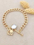 Bransoletki - Luja Bijoux Pozłacana bransoletka z perłą - miniaturka - grafika 1