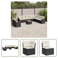 Meble ogrodowe - The Living Store 11-cz. zestaw wypoczynkowy do ogrodu - poduszki czarny rattan PE - Sofa Ogrodowa - miniaturka - grafika 1