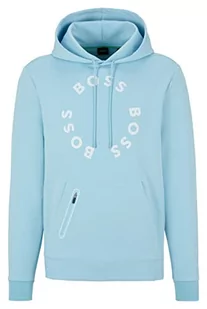 BOSS Męska bluza z kapturem Soody 2 z mieszanki bawełny z zakrzywionym logo i grafiką w kratkę, Light/Pastel Blue451, S - Bluzy męskie - miniaturka - grafika 1