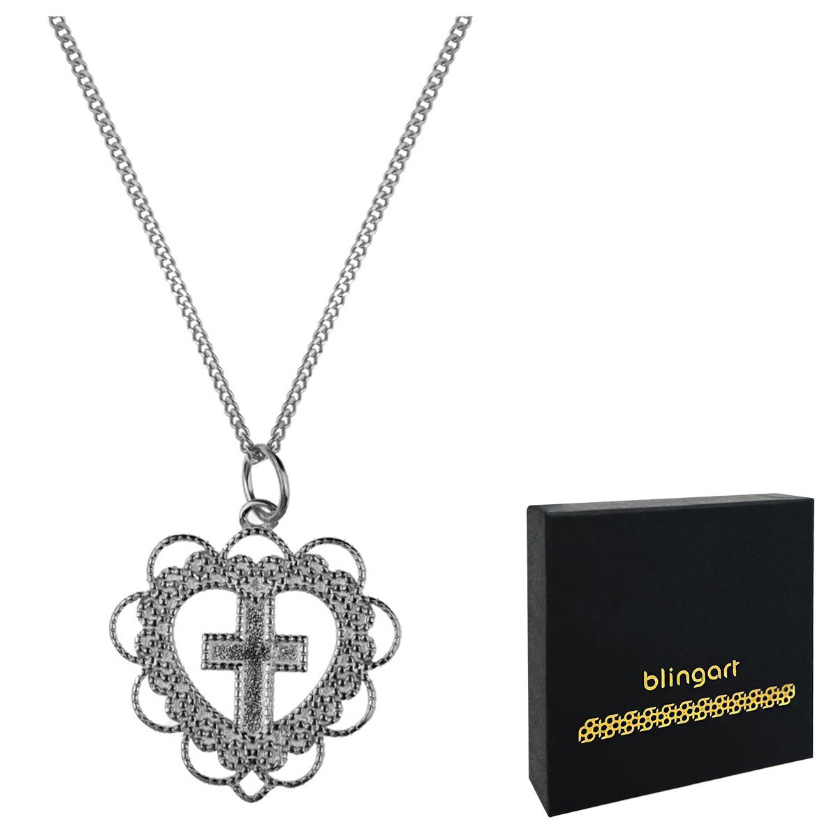 Naszyjnik srebrny damski serce z krzyżem 925