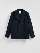 Płaszcze damskie - Reserved - Dwurzędowy płaszcz z dodatkiem wełny - granatowy - miniaturka - grafika 1