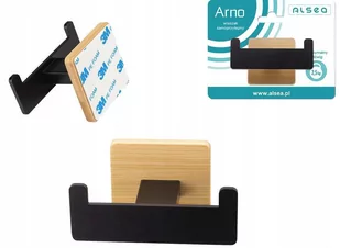 Czarny wieszak samoprzylepny podwójny Arno bambus - Wieszaki łazienkowe - miniaturka - grafika 1