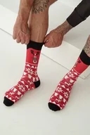 Skarpetki męskie - Skarpety męskie czerwone w norweski wzór z uroczym reniferem Milena - miniaturka - grafika 1
