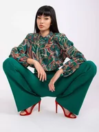 Spodnie damskie - Spodnie z materiału ciemny zielony elegancki dzwony guziki w kant suwak - miniaturka - grafika 1