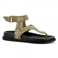 Klapki i japonki damskie - Zielone sandały japonki z zamszu CARINII - Carinii - miniaturka - grafika 1