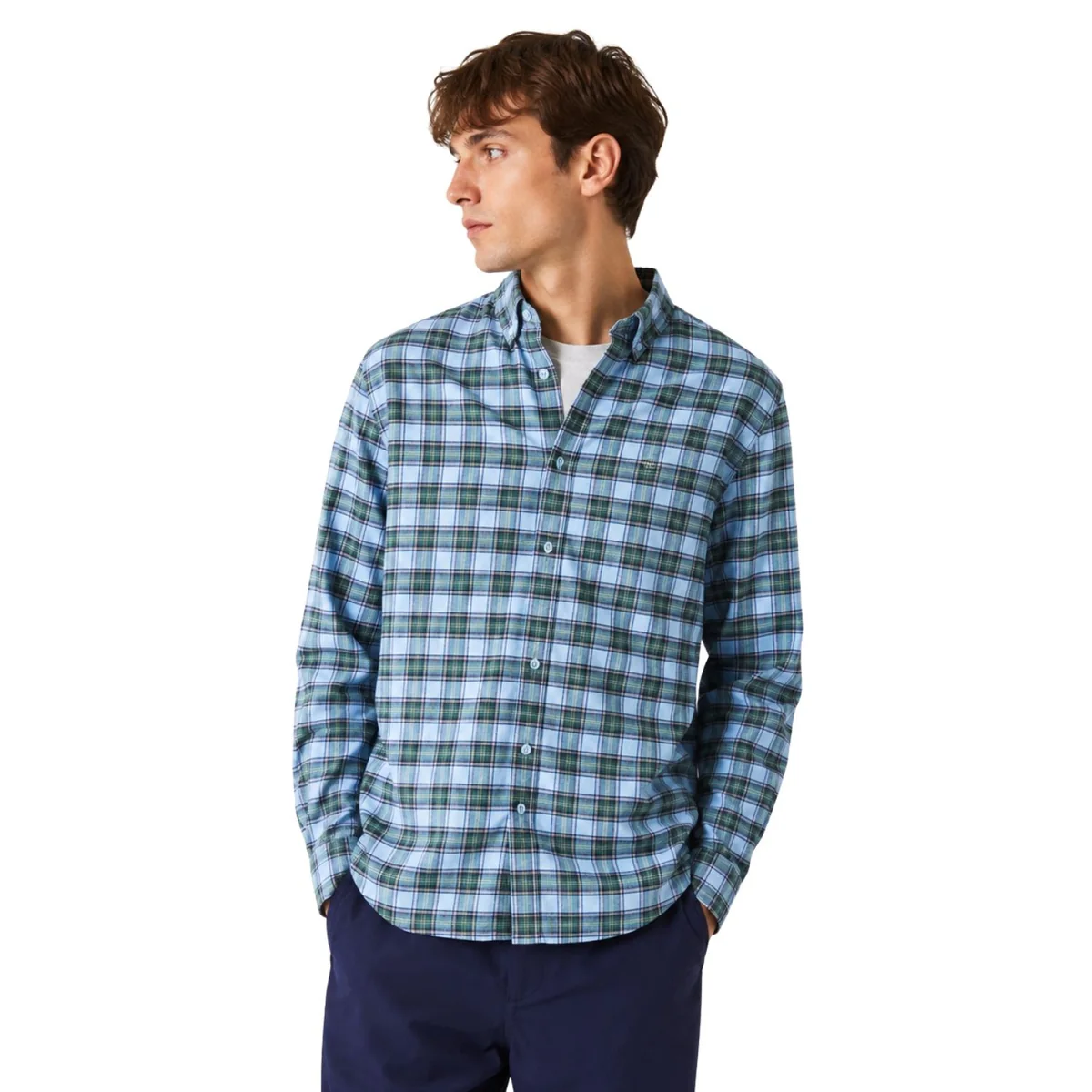 Koszula męska Lacoste Regular Fit Check Print bawełniana w kratkę niebiesko-zielona r. S/M