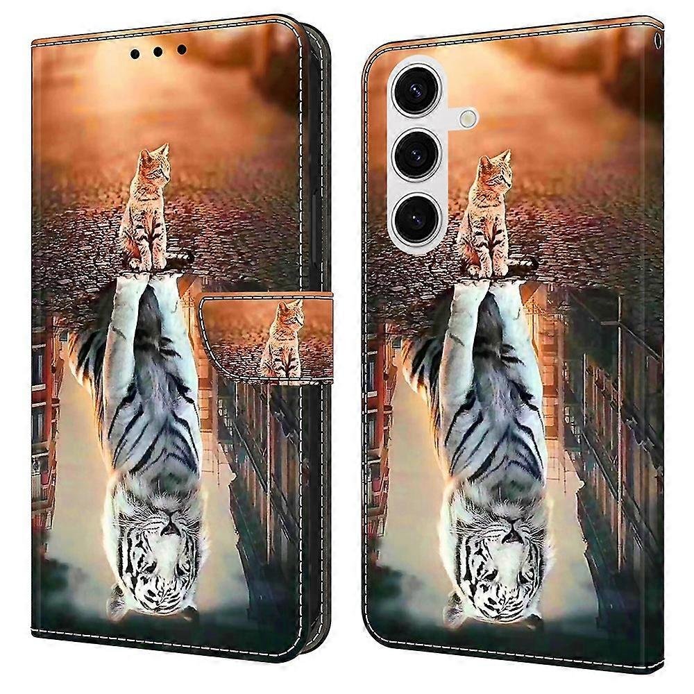 Do Samsung Galaxy S25 Etui Magnetyczne Zapięcie Wzór 3D Skórzany Pokrowiec na Portfel Telefon - Kot i Tygrys Wielobarwny Cat and Tiger